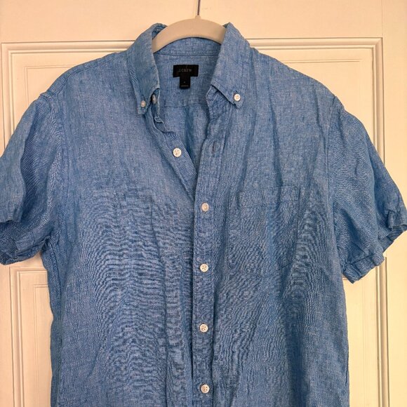 J Crew Shirt Mens Small Light Blue Linen Short Sleeve Button Down Style H4802 - Picture 2 of 10